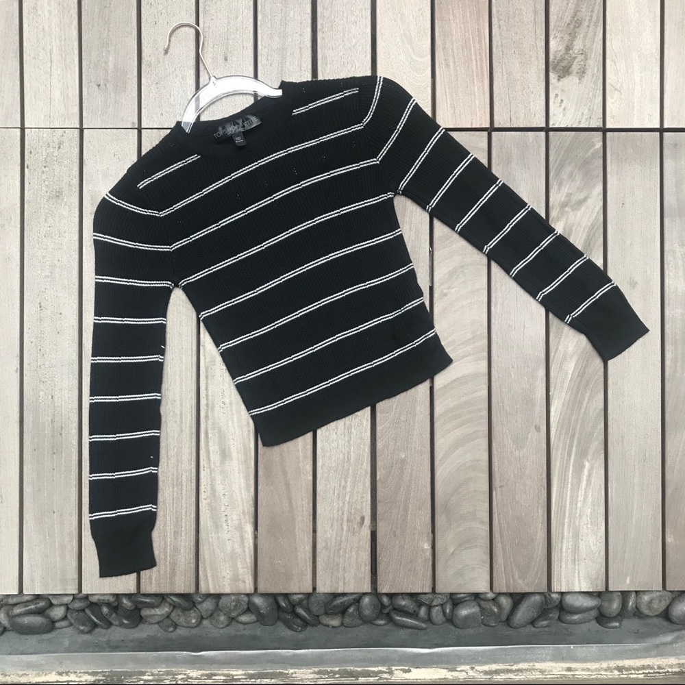 TOPSHOP Petite Black & White Striped Long Sleeve